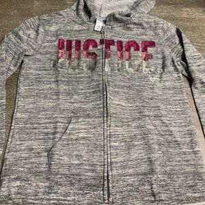 Justice Gray Zip-Up Hoodie with Pink Accents